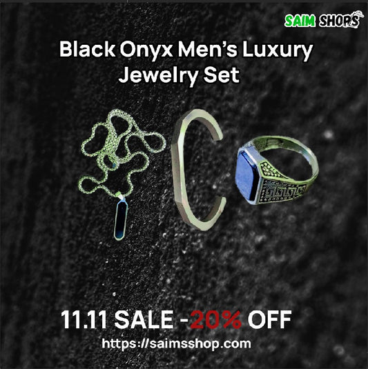Black Onyx Men's Luxury Jewelry Set
- Necklace, Bracelet & Ring