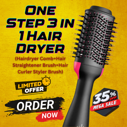 One Step 3 in 1 Hair Dryer (Hairdryer Comb+Hair Straightener Brush+Hair Curler Styler Brush)